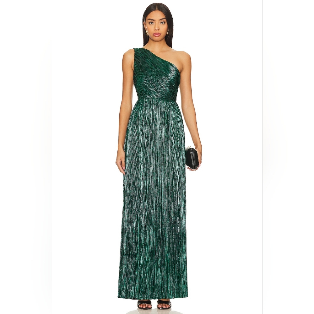 House of Harlow Claire Pleated Gown in Green
